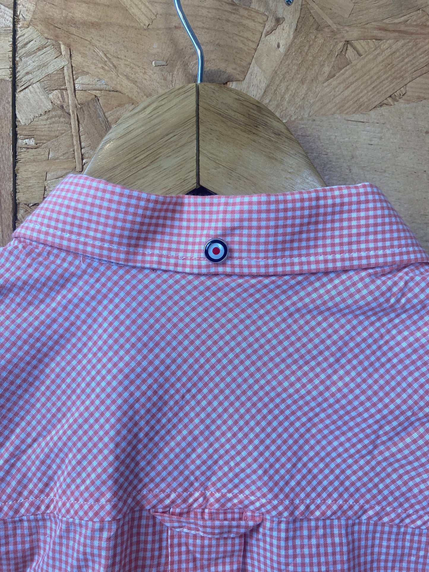 Vintage Ben Sherman light red pink white tablecloth fine check short sleeve Mod skinhead retro punk size medium