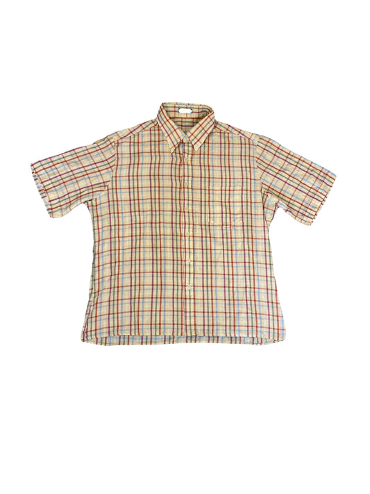 Vintage 90s beige multicolour check nerdy short sleeve shirt size large