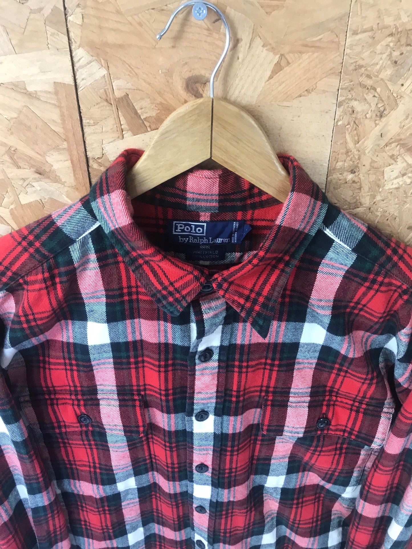 Vintage Y2K red black white check soft brushed wingfield heavy cotton oversized CPO shirt size XL by Ralph Lauren