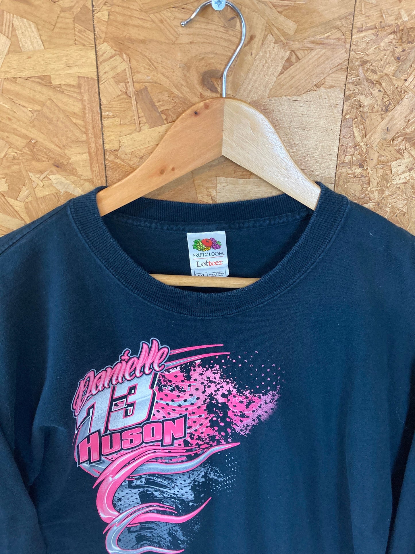 Vintage Danielle Huson stock car usa outlaw racer NASCAR black neon pink souvenir t-shirt size XXL