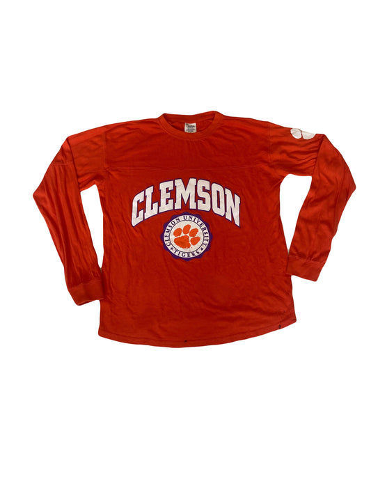 Vintage 90s Clemson Tigers Football South Carolina USA orange long sleeve team player t-shirt size small