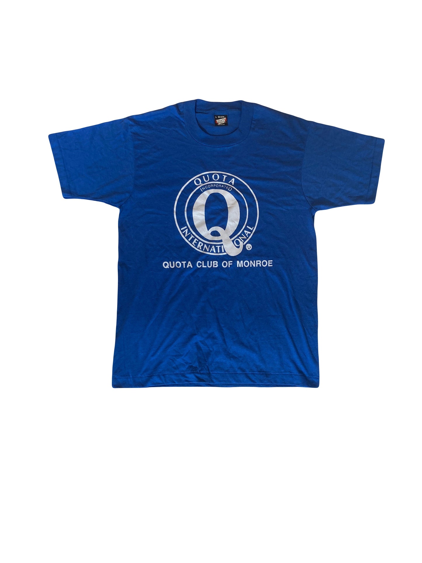 Vintage 90s Quota Club of Monroe USA souvenir workers promotional blue single stitch quirky t-shirt size large