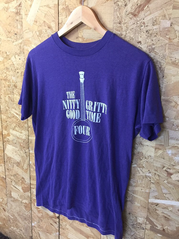 Vintage 80s Nitty Gritty Good Time Four band  purple quirky USA souvenir t-shirt size large