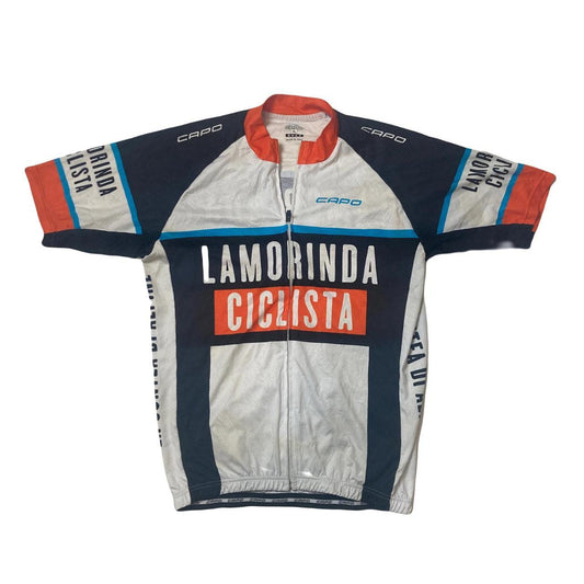 Vintage 90s Italian made lamorinda ciclista capo la contea di alpine jersey orange white blue size X