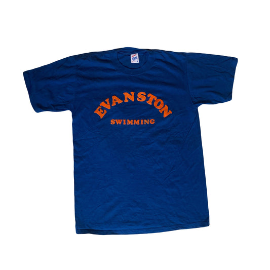 Vintage 90s navy blue orange Evanston swimming souvenir single stitch t-shirt size large by jerzees