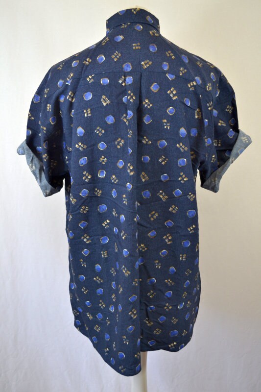 Vintage Y2K navy blue cotton oversized muted pattern hawaiian shirt size XL