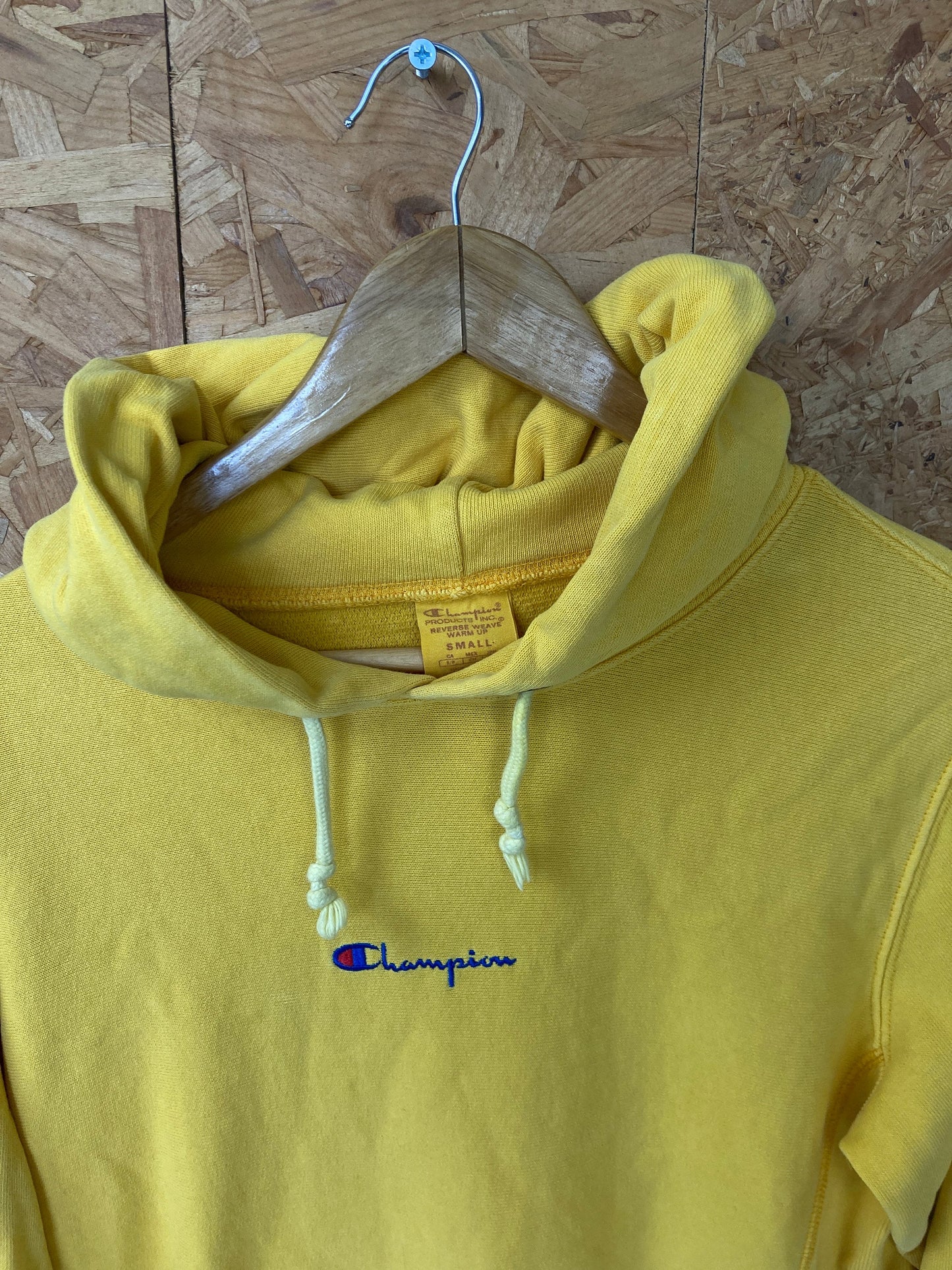 Vintage early 90s Champion USA heavy duty reverse weave yellow hoodie size small