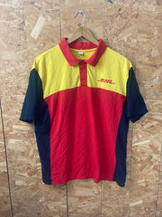 Vintage quirky red yellow postal workers souvenir polo t-shirt  size large