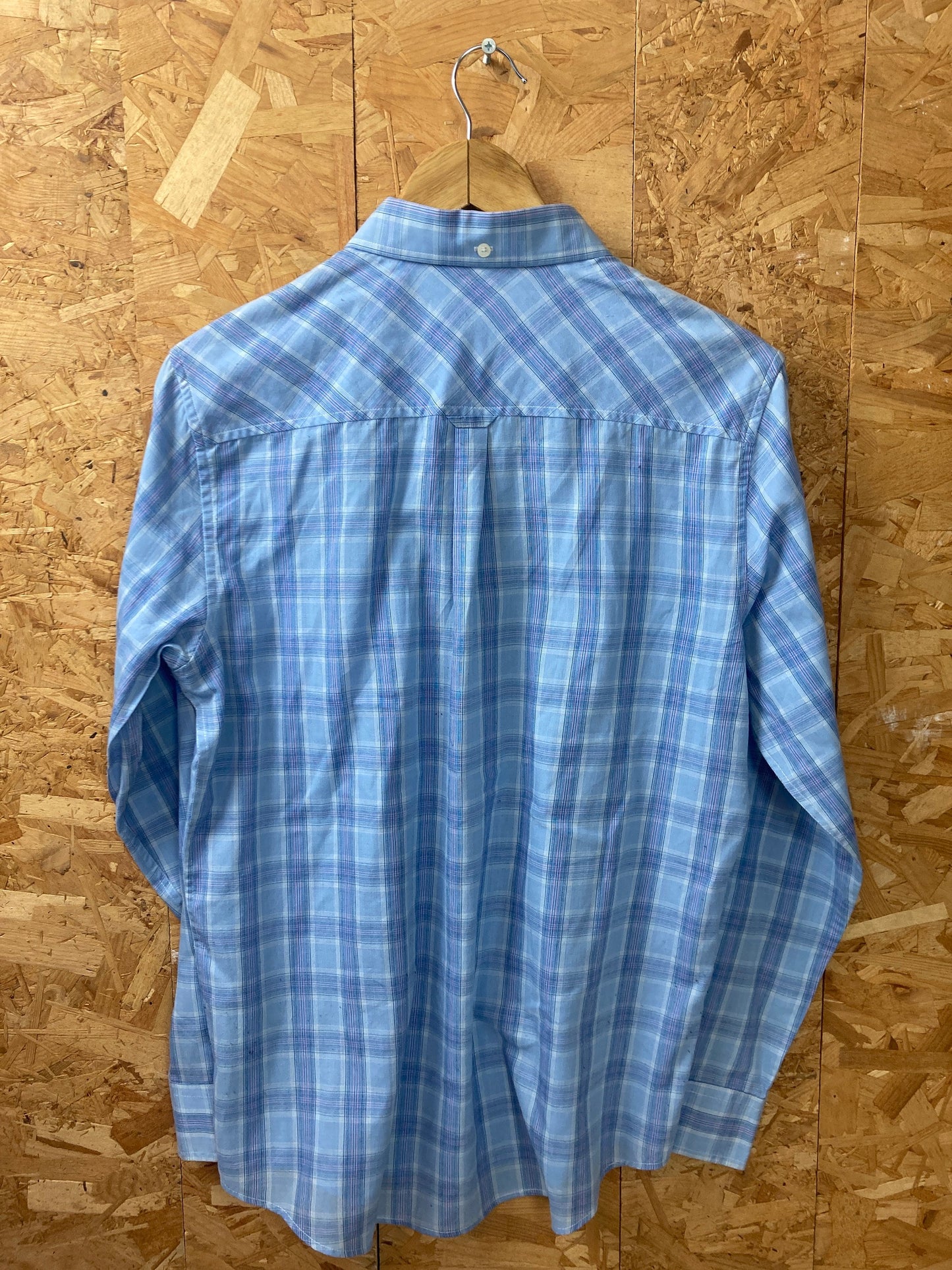 Vintage Ben Sherman mid light blue tablecloth check long sleeve Mod skinhead retro punk shirt size small