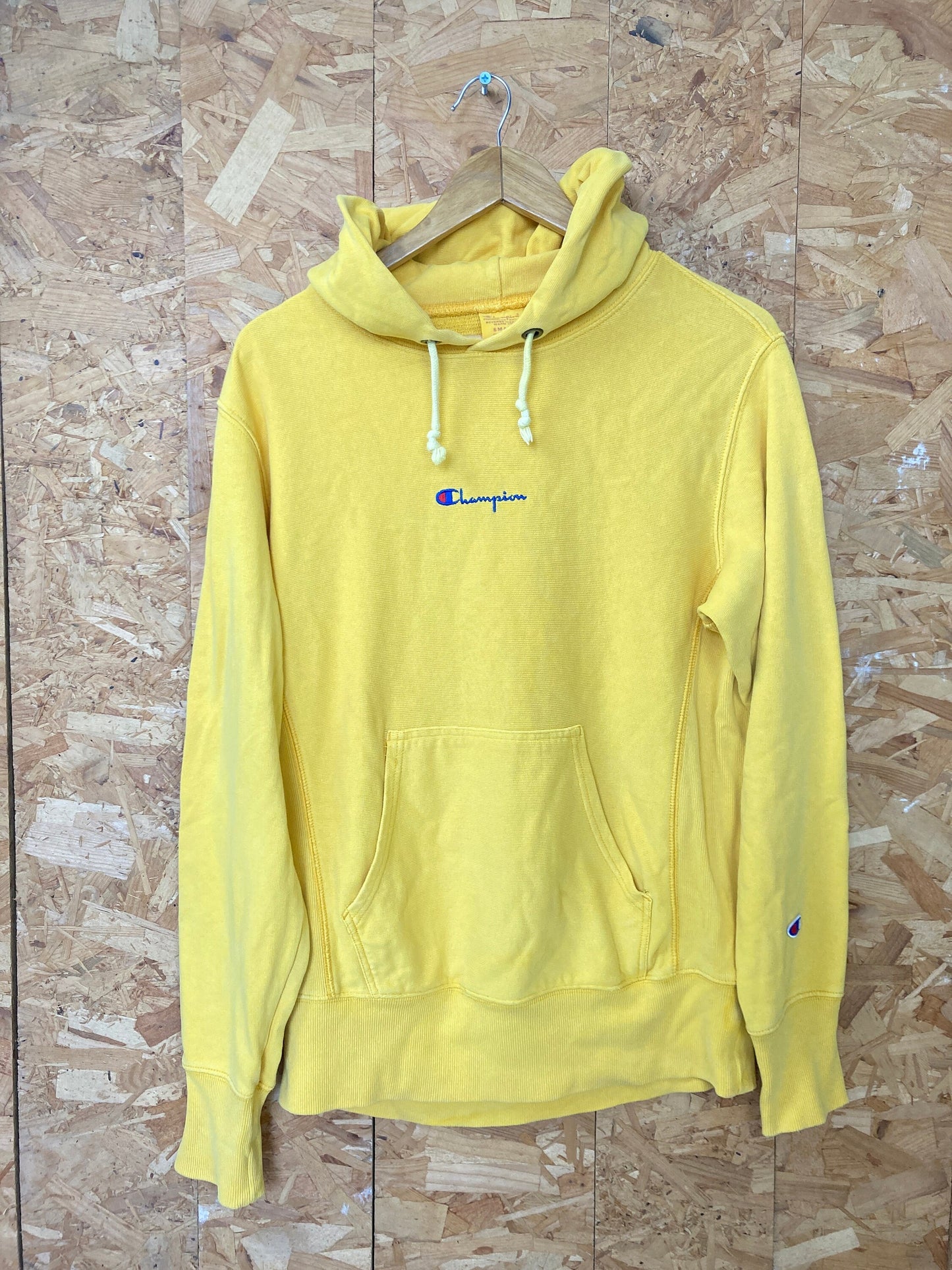 Vintage early 90s Champion USA heavy duty reverse weave yellow hoodie size small