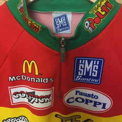 Vintage 90s Italian made Team Polti Vuelta Italia Tour de France style cycle jersey red yellow size