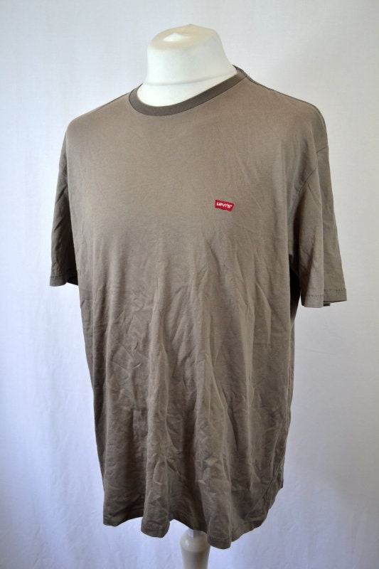 Vintage Y2K Levis drab grey olive muted green plain t-shirt size XL