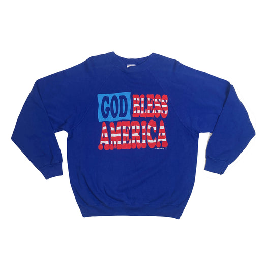 Vintage 90s God Bless America USA souvenir blue crew neck sweater size large