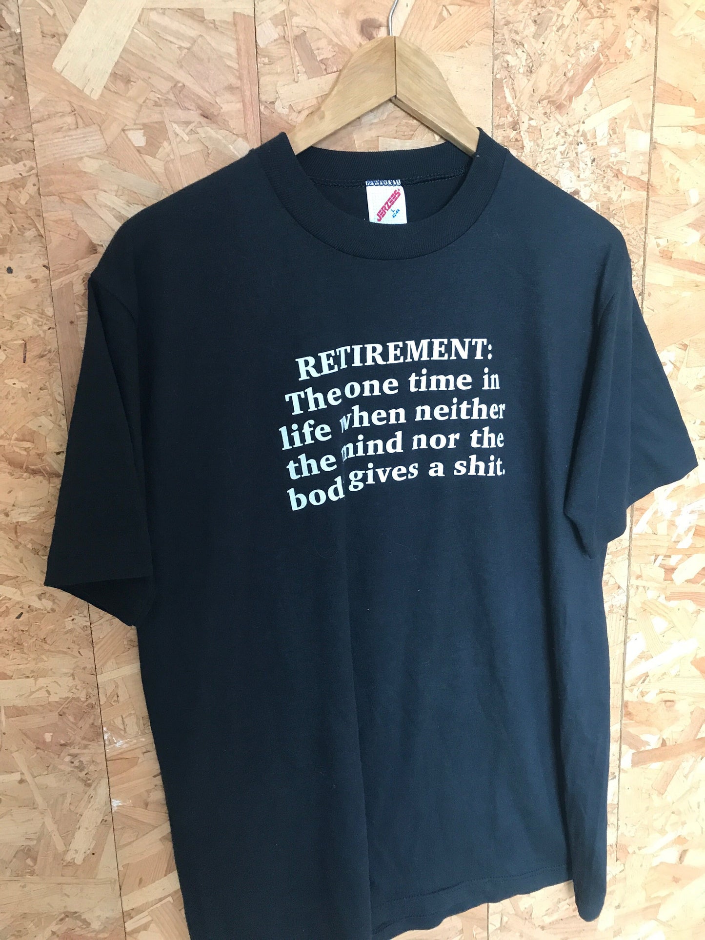 Vintage 90s quirky funny retirement old age quote USA black souvenir terrible t-shirt size large