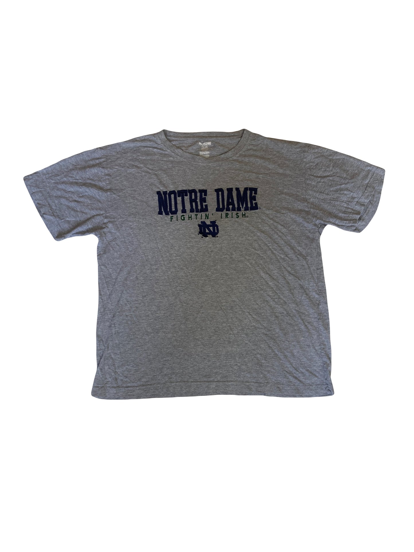 Vintage Y2K Notre Dame Fighting Irish embroidered USA football team distressed souvenir grey marl t-shirt size XL