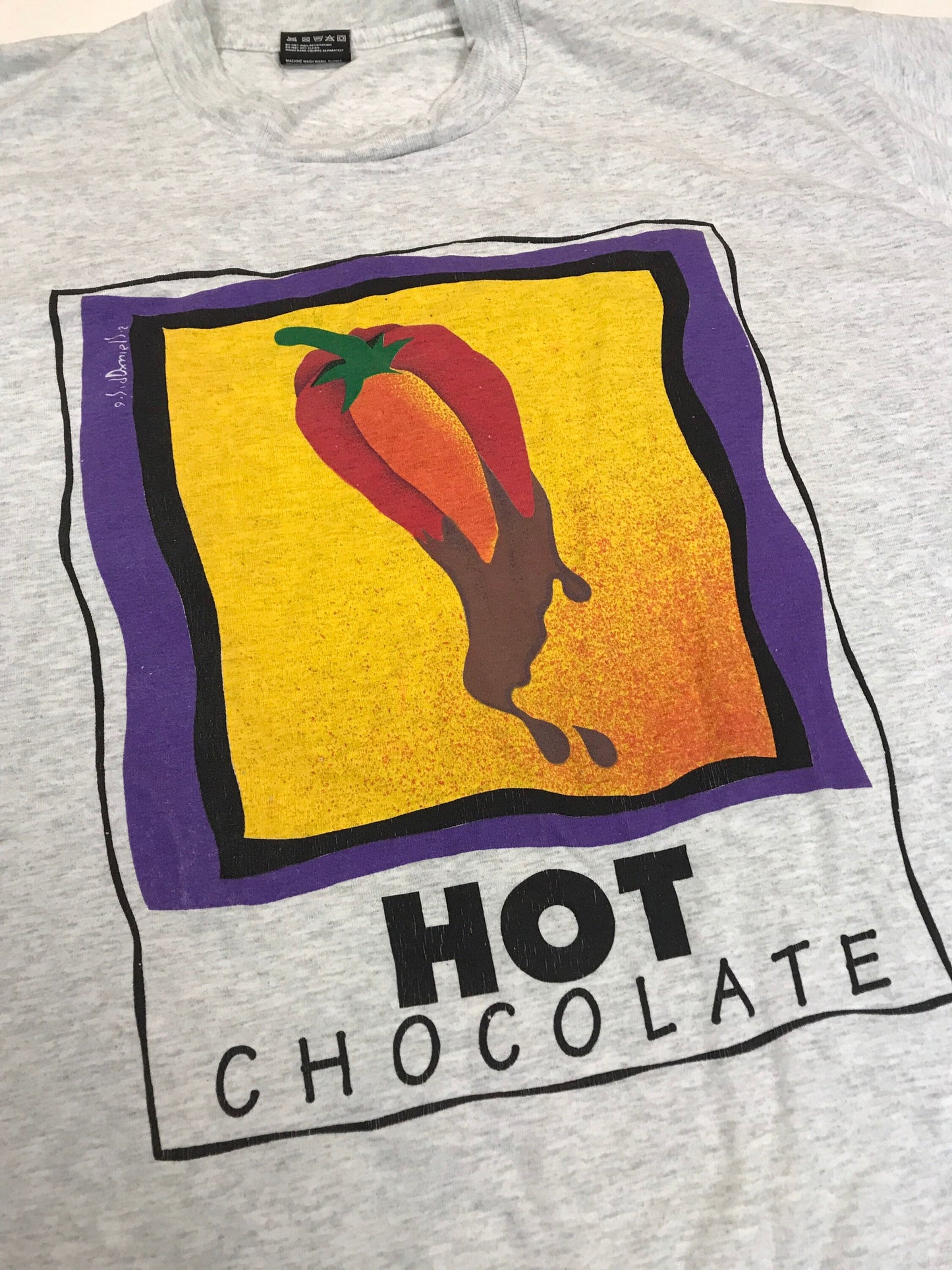 Vintage 90s Hot Chocolate festival & fair souvenir grey marl t-shirt size XL