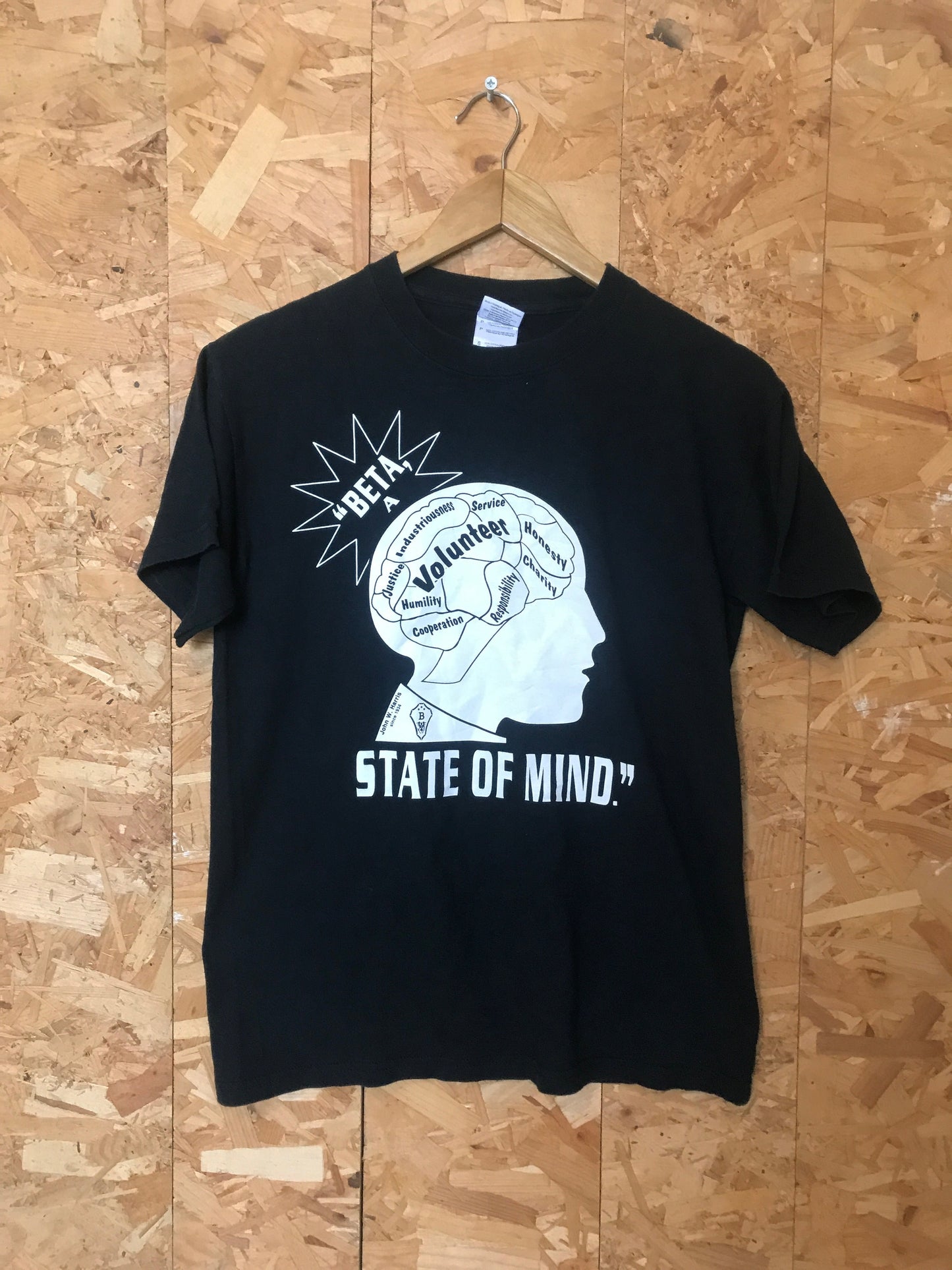 Vintage 90s quirky nerdy science Beta A 'State of Mind'  USA faded black souvenir t-shirt size small