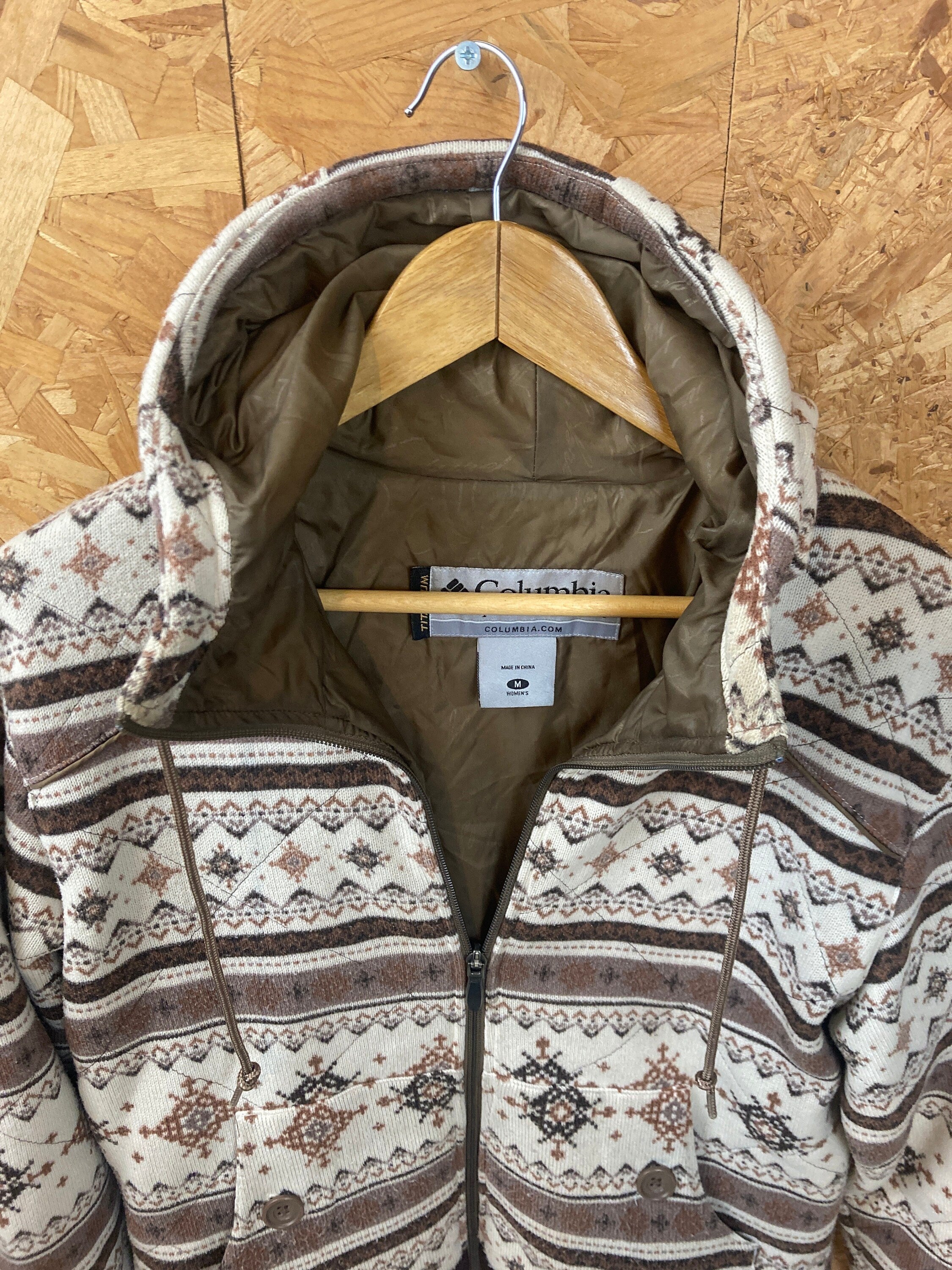 Vintage Y2K Columbia Nordic Icelandic ski pattern fine knit hooded zip cardigan size medium