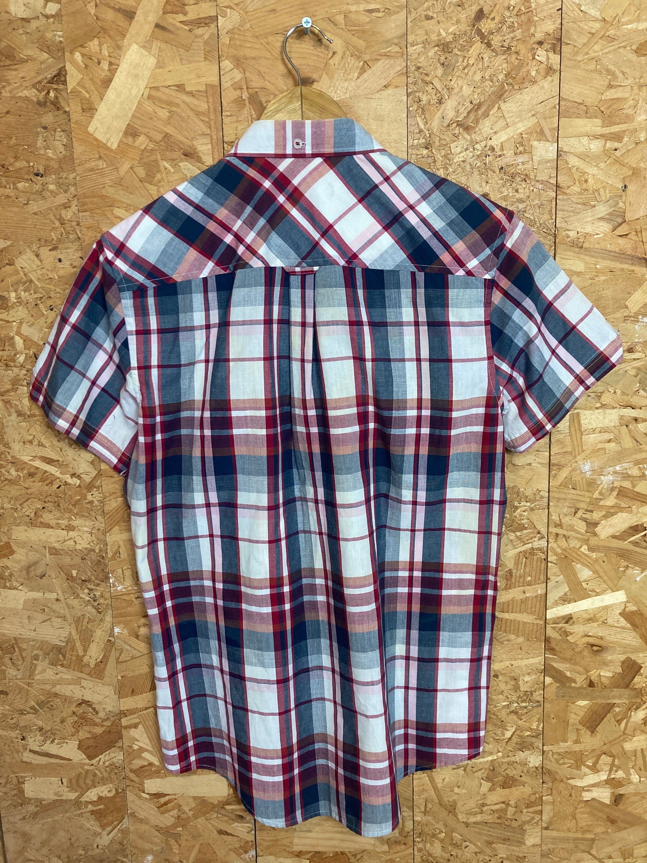 Vintage Ben Sherman red grey tablecloth chunky check short sleeve Mod skinhead retro punk shirt size small
