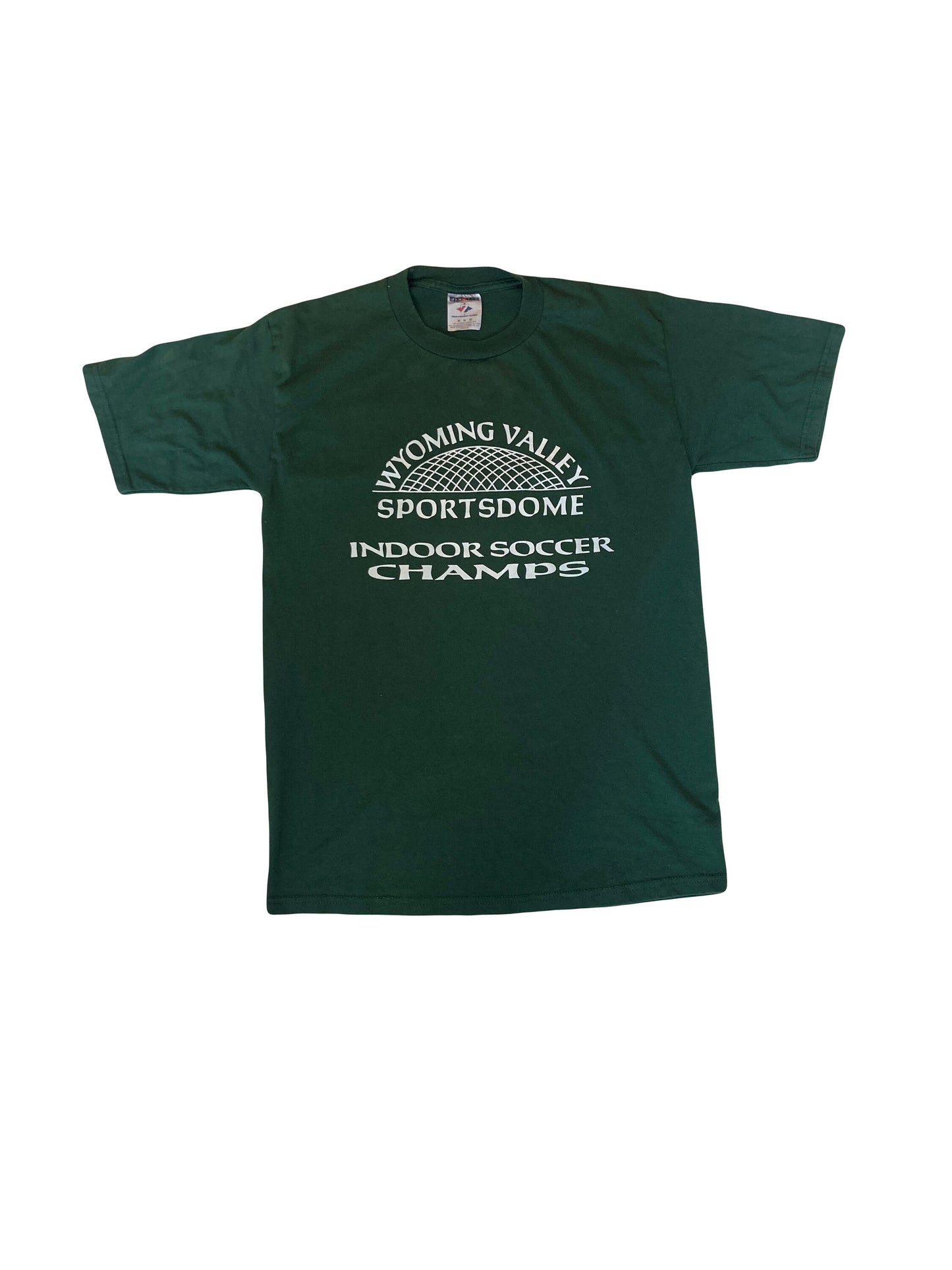 Vintage 90s dark green Wyoming Valley Sportsdome Indoor Soccer Champs quirky souvenir USA t-shirt size medium