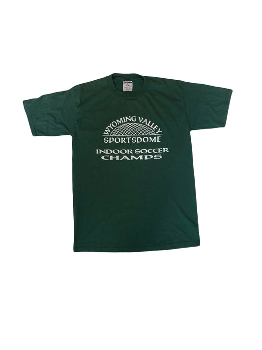 Vintage 90s dark green Wyoming Valley Sportsdome Indoor Soccer Champs quirky souvenir USA t-shirt size medium