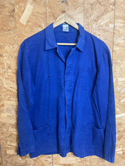 Vintage 80s French blue workers chore sanforized button jacket cotton drill distressed size large by