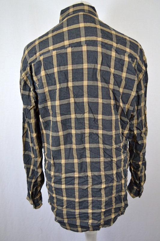 Vintage 90s heavyweight grey beige plaid check pattern oversized medium shirt