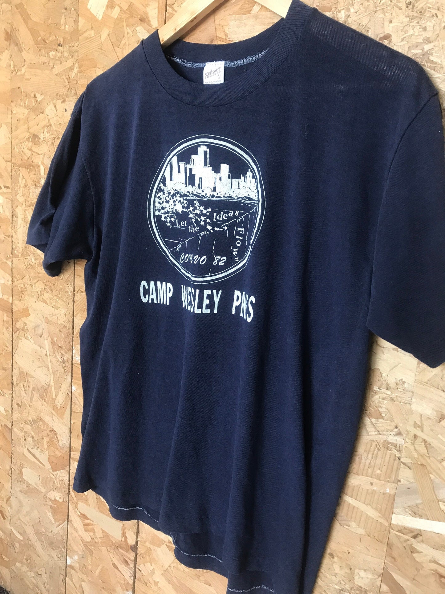 Vintage 82 Camp Wesley Pines Methodist church USA souvenir navy blue t-shirt size XL