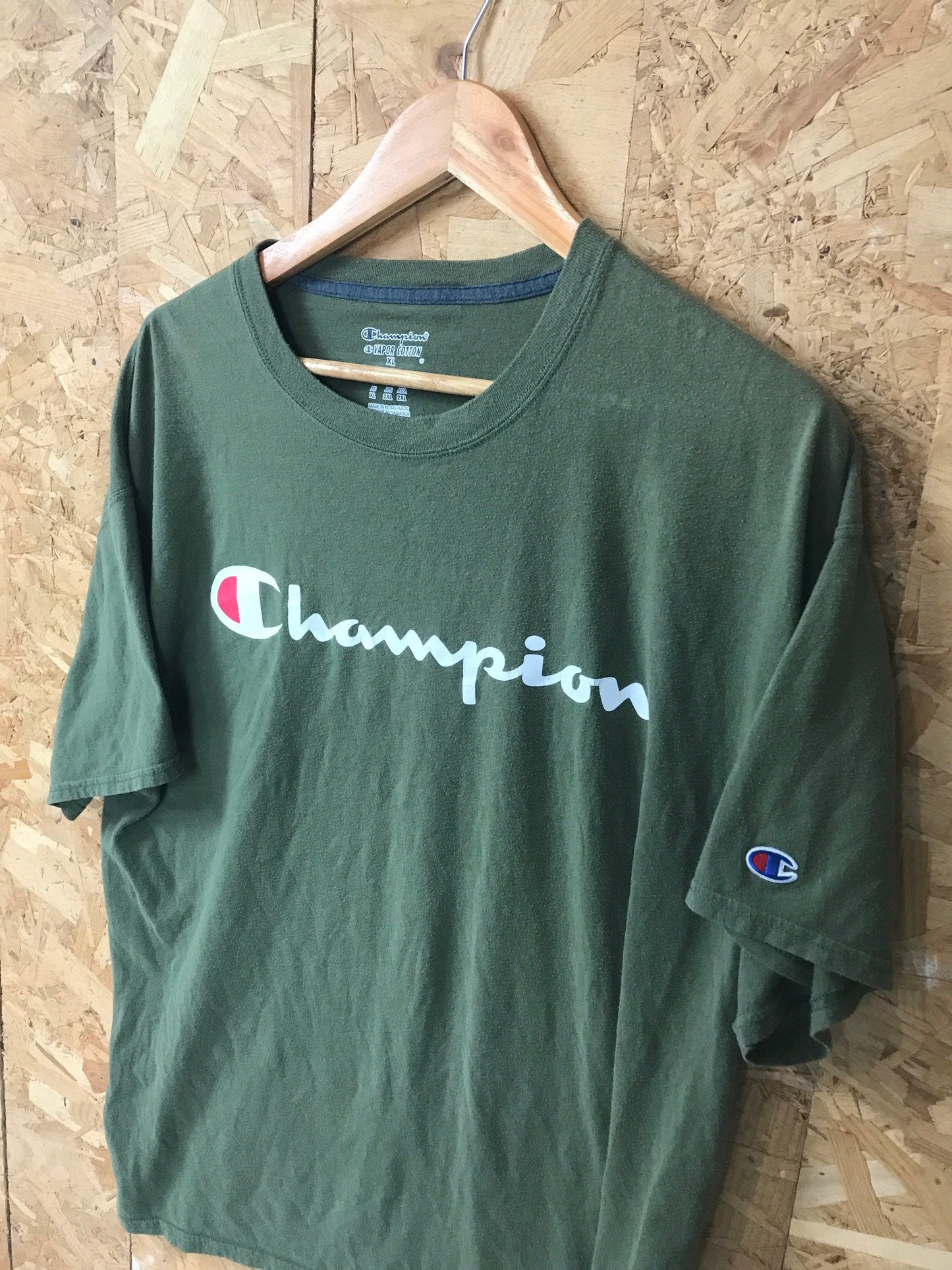 Vintage Y2K Champion spell out olive dark green training t-shirt size XL