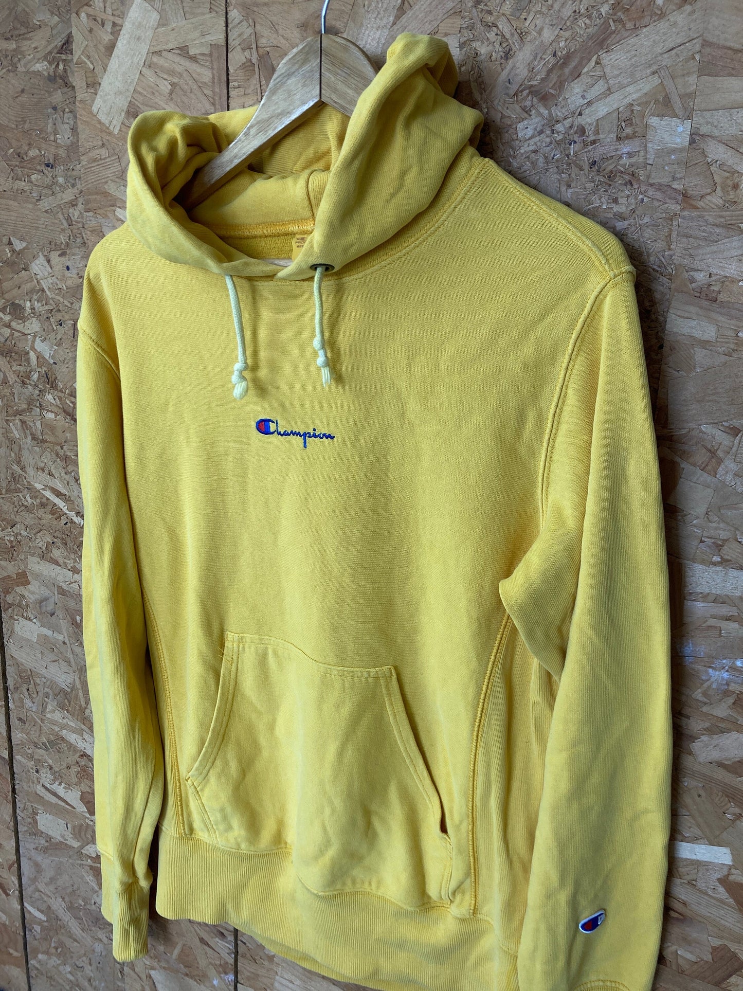 Vintage early 90s Champion USA heavy duty reverse weave yellow hoodie size small