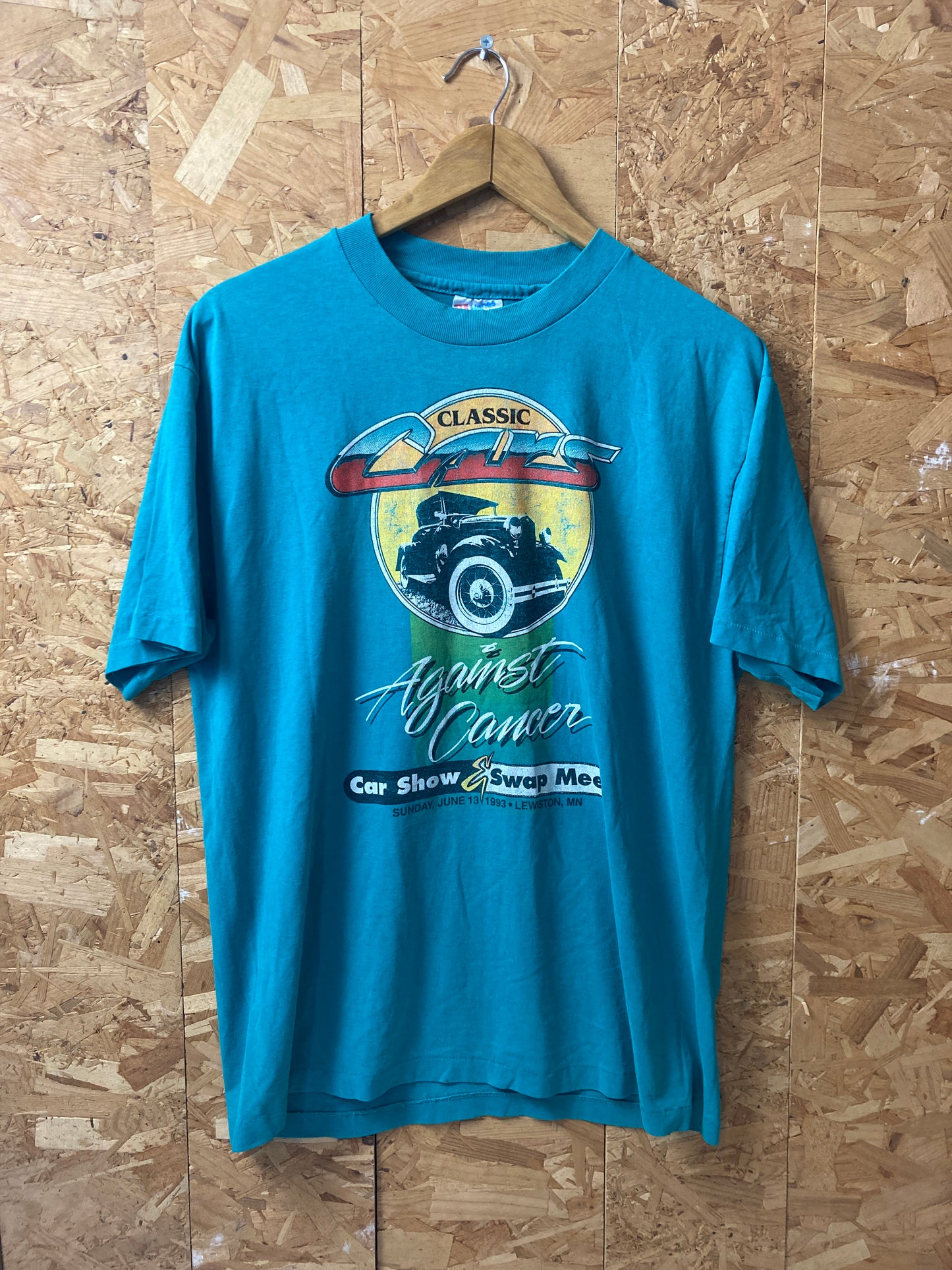 Vintage 93 green classic car meet single stitch souvenir t-shirt size large