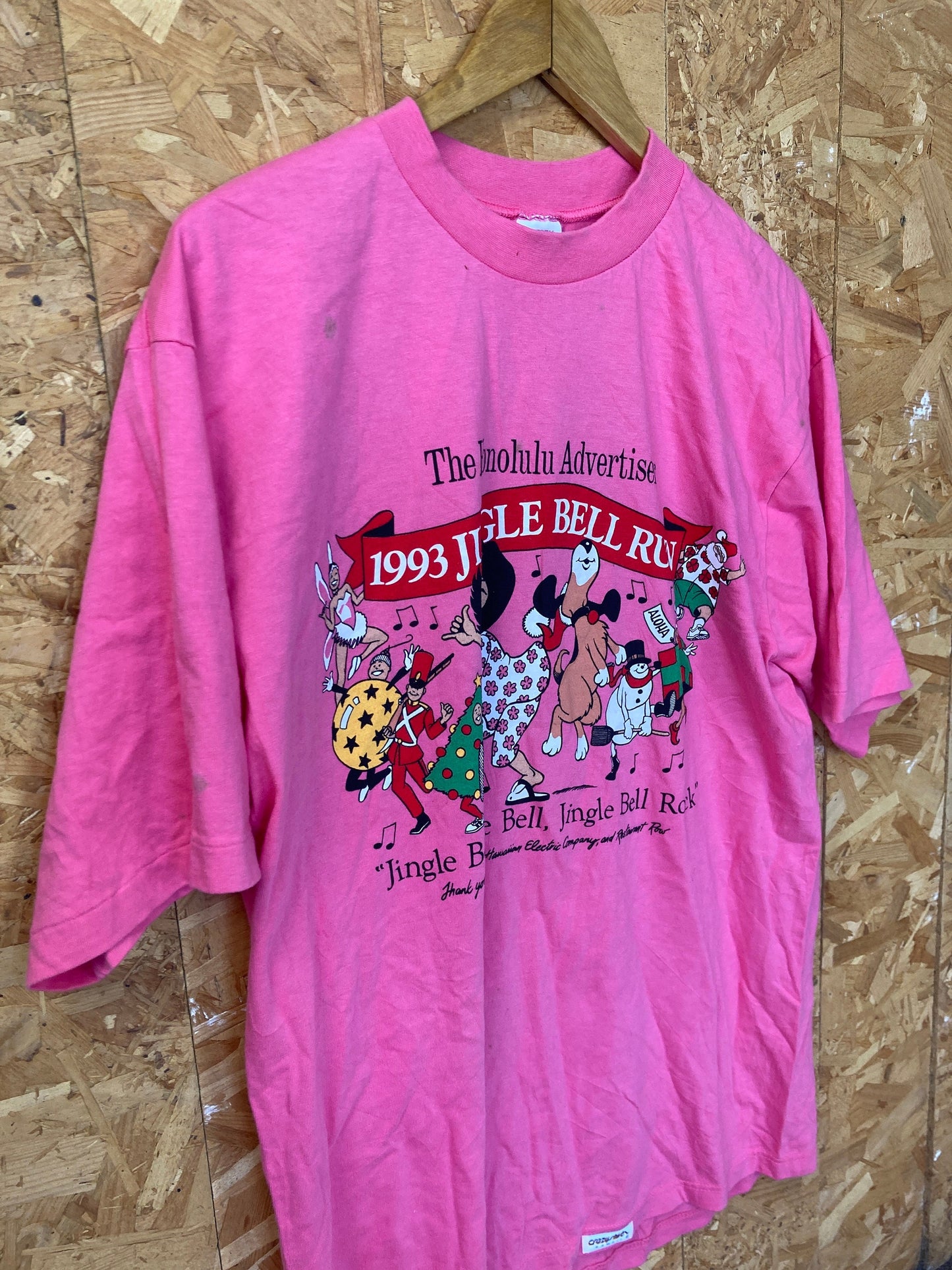 Vintage 90s USA Honolulu Jingle Bell Fun Run souvenir pink t-shirt size large