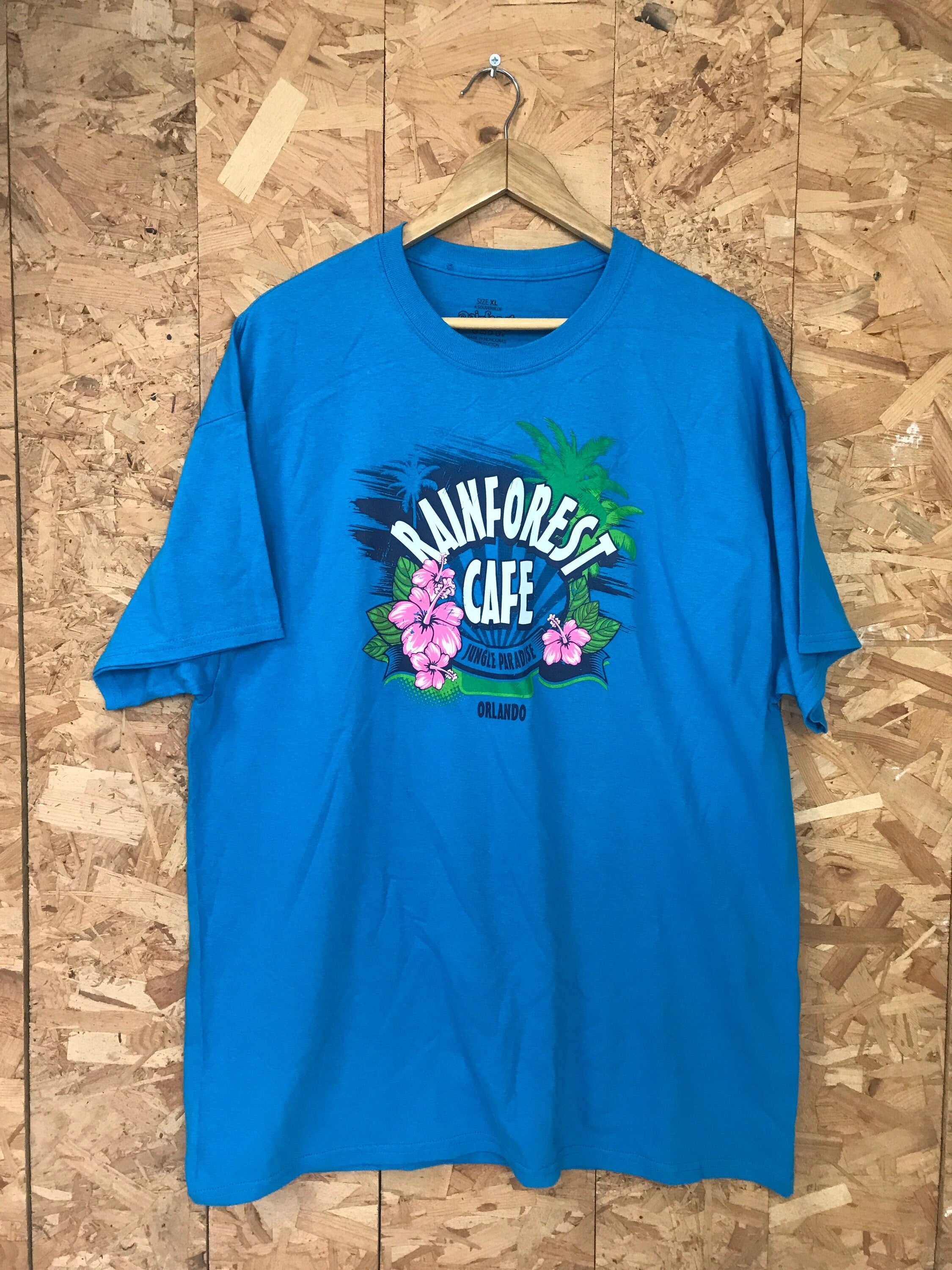 Vintage Y2K Rainforest Cafe Orlando USA souvenir blue t shirt size XL