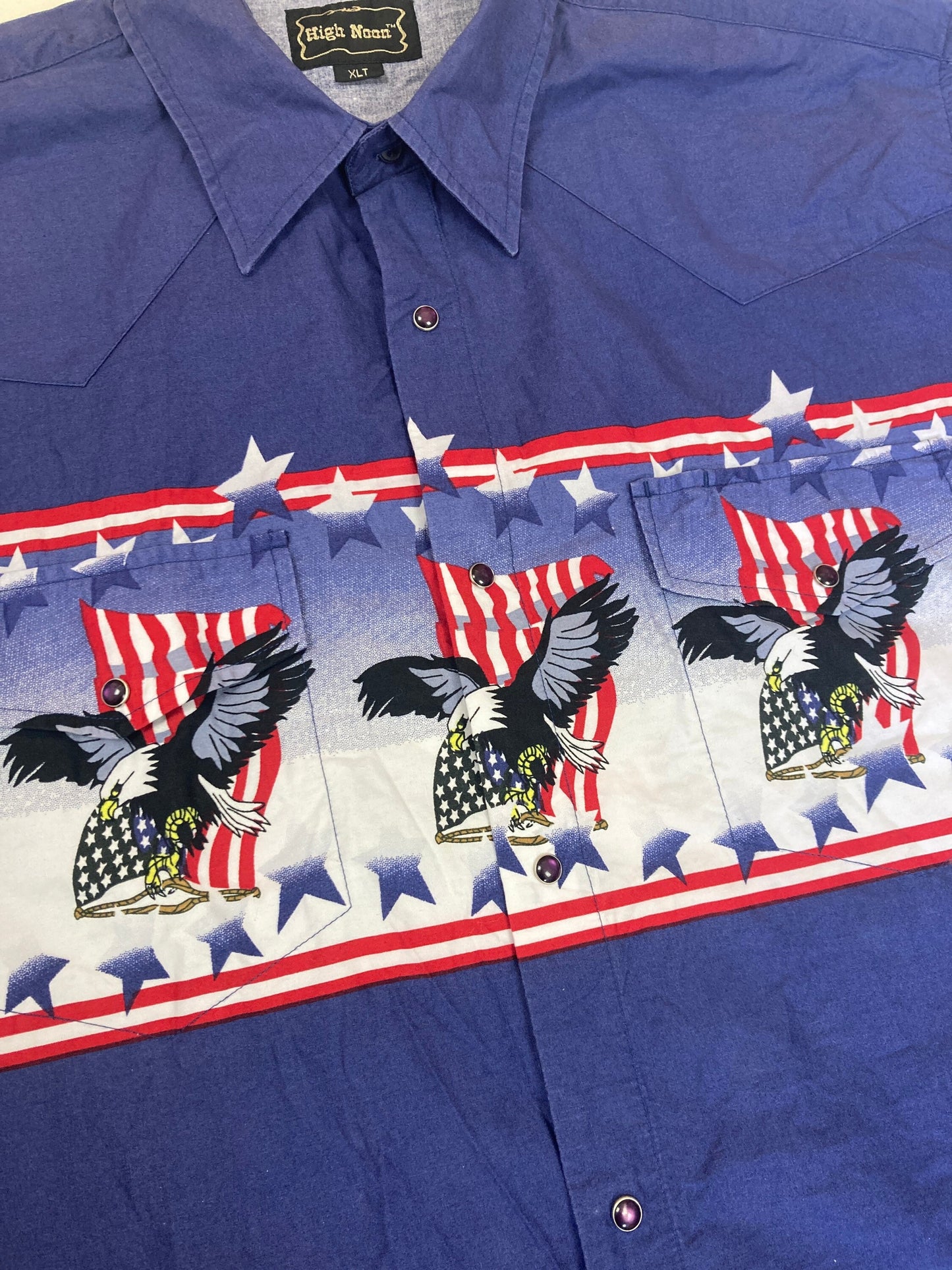 Vintage 90s American eagle Aztec Navajo pattern blue red white short sleeve western cowboy shirt size XL