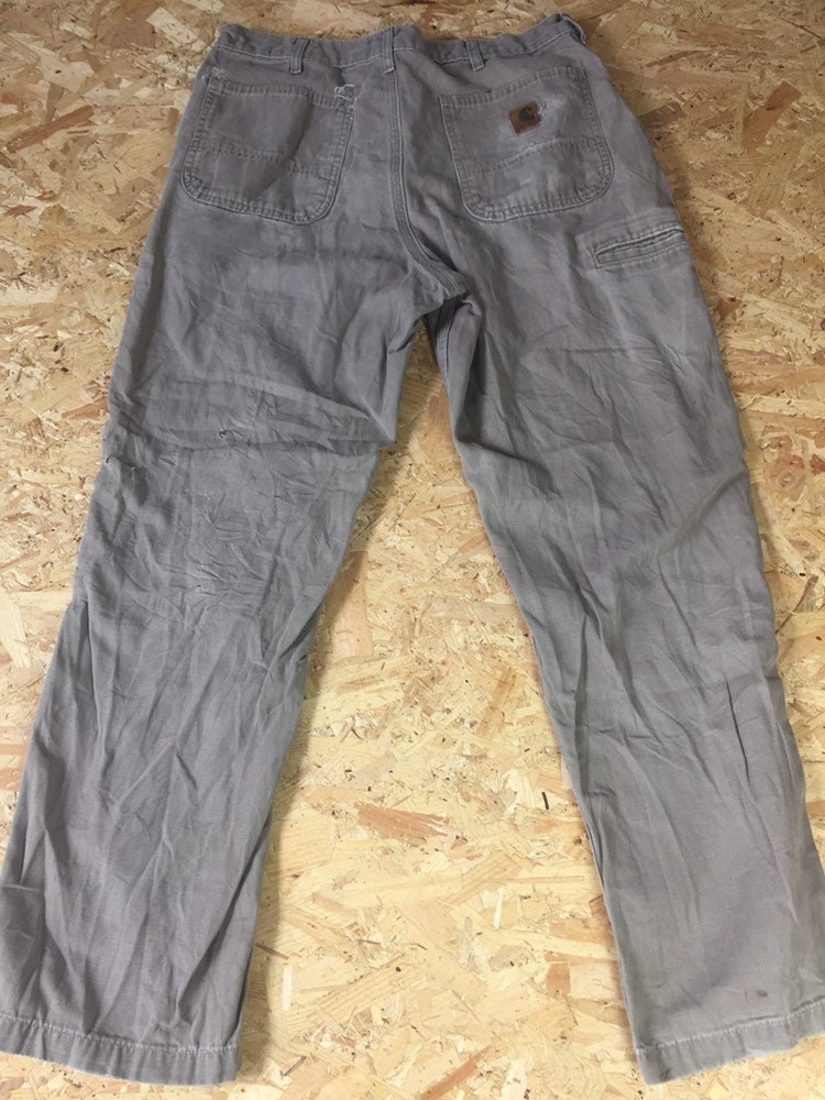 Vintage 90s Carhartt beige carpenter work pants distressed worn size W34 x L32
