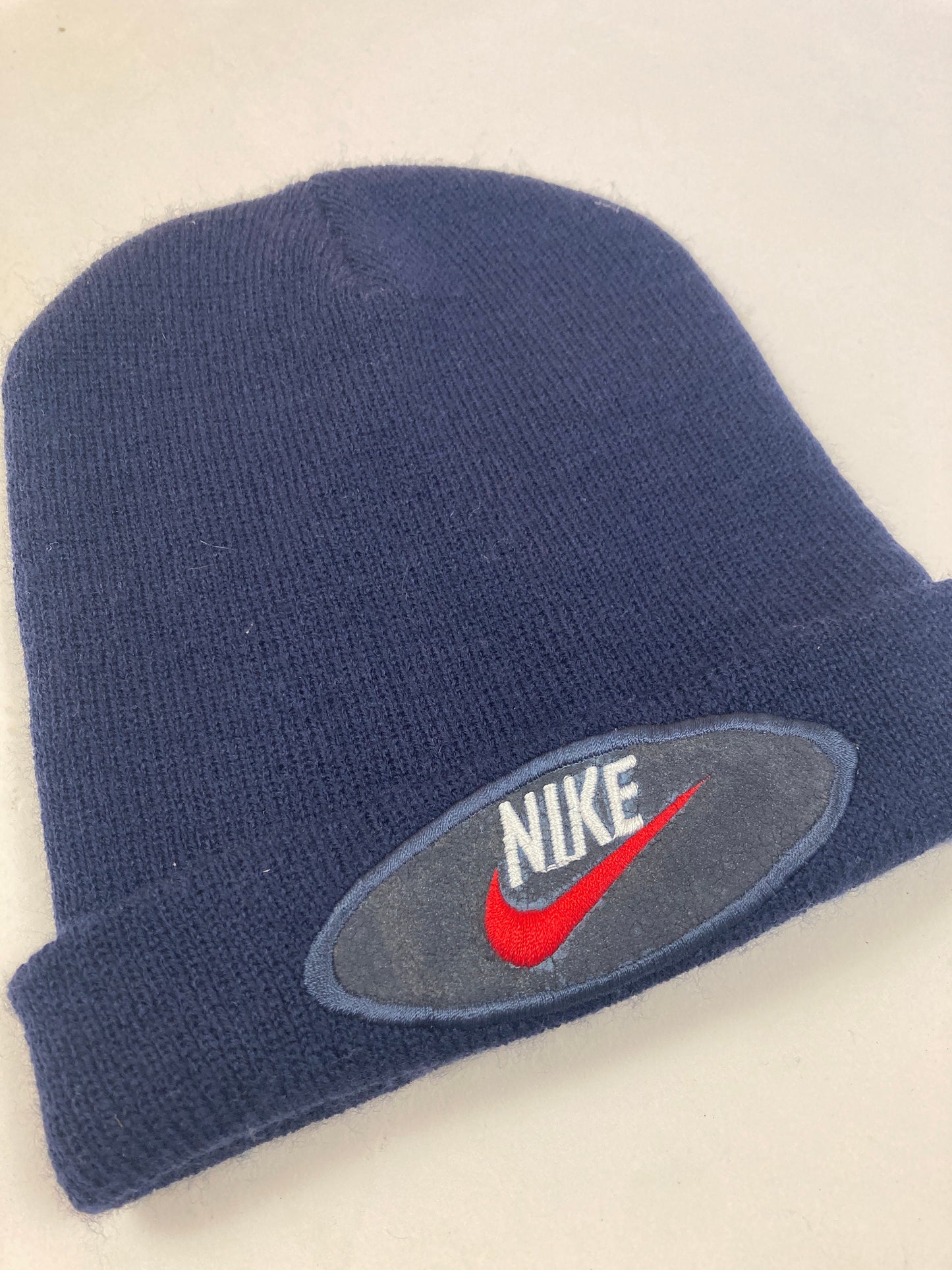 Vintage Y2K Nike minimal logo navy blue winter beanie hat