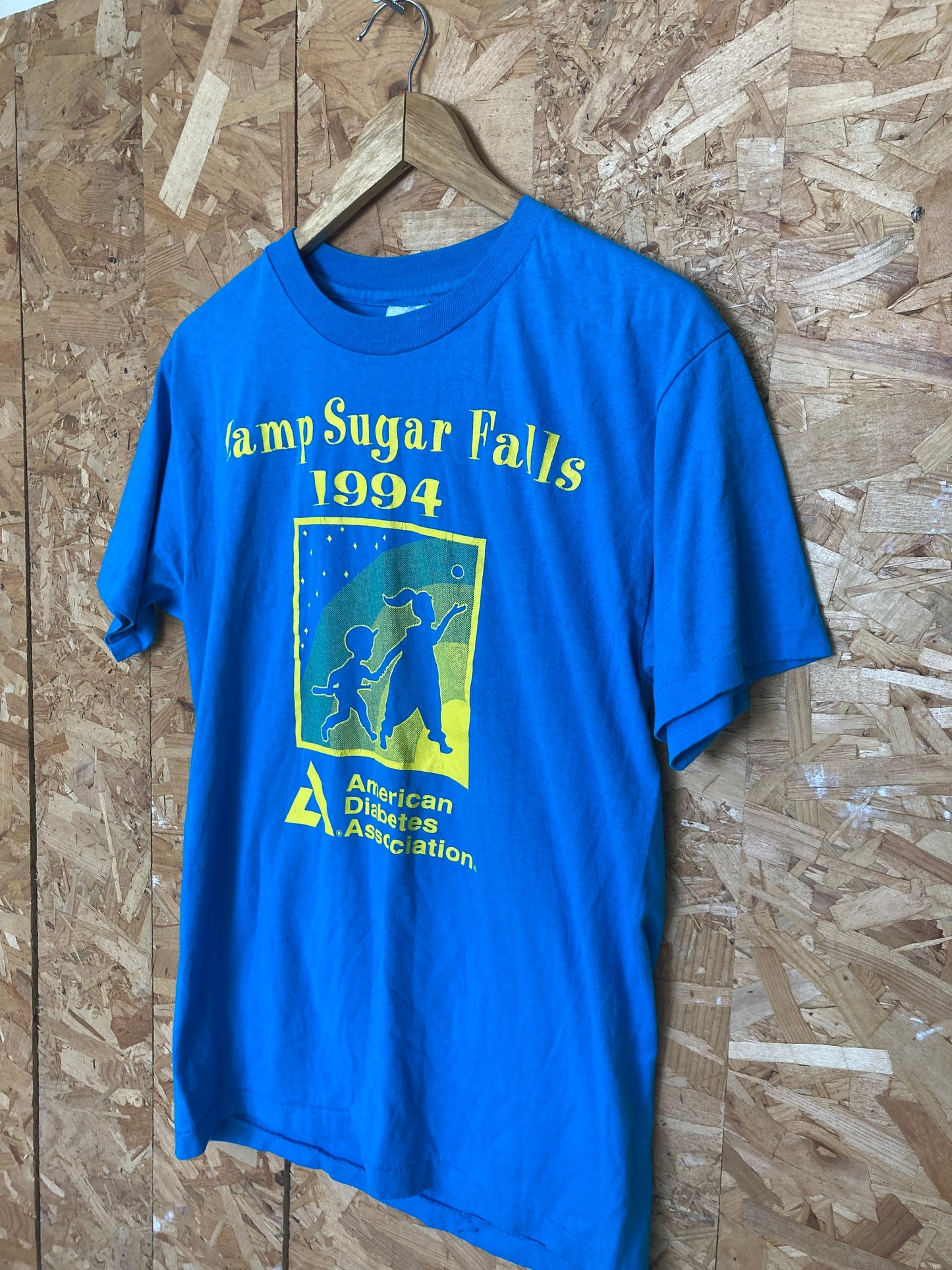 Vintage 90s Quirky Camp Sugar Falls souvenir single stitch USA bright blue & yellow t-shirt size medium