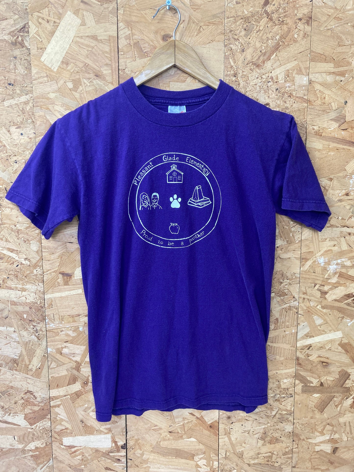 Vintage 90s Pleasant Glade Elementary School USA souvenir quirky purple t-shirt size small