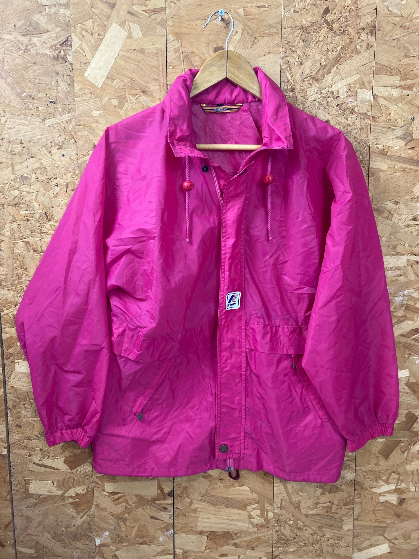 Vintage 90s K-Way cerise bright pink lightweight windbreaker waterproof rain jacket size small