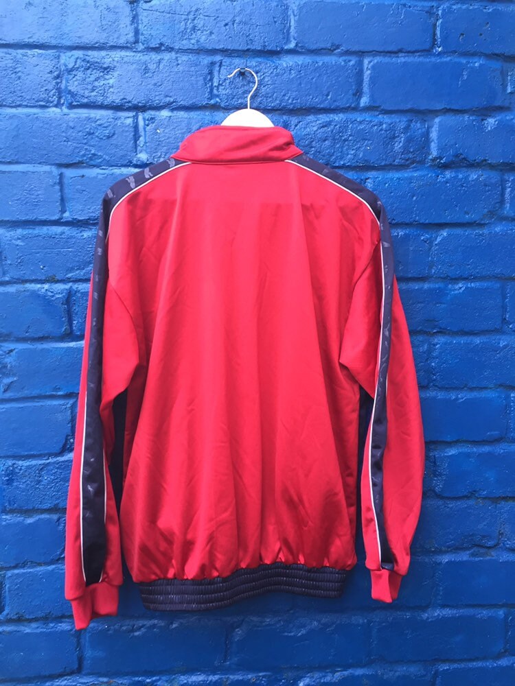 Vintage 90s Puma red and navy satin track top retro old school