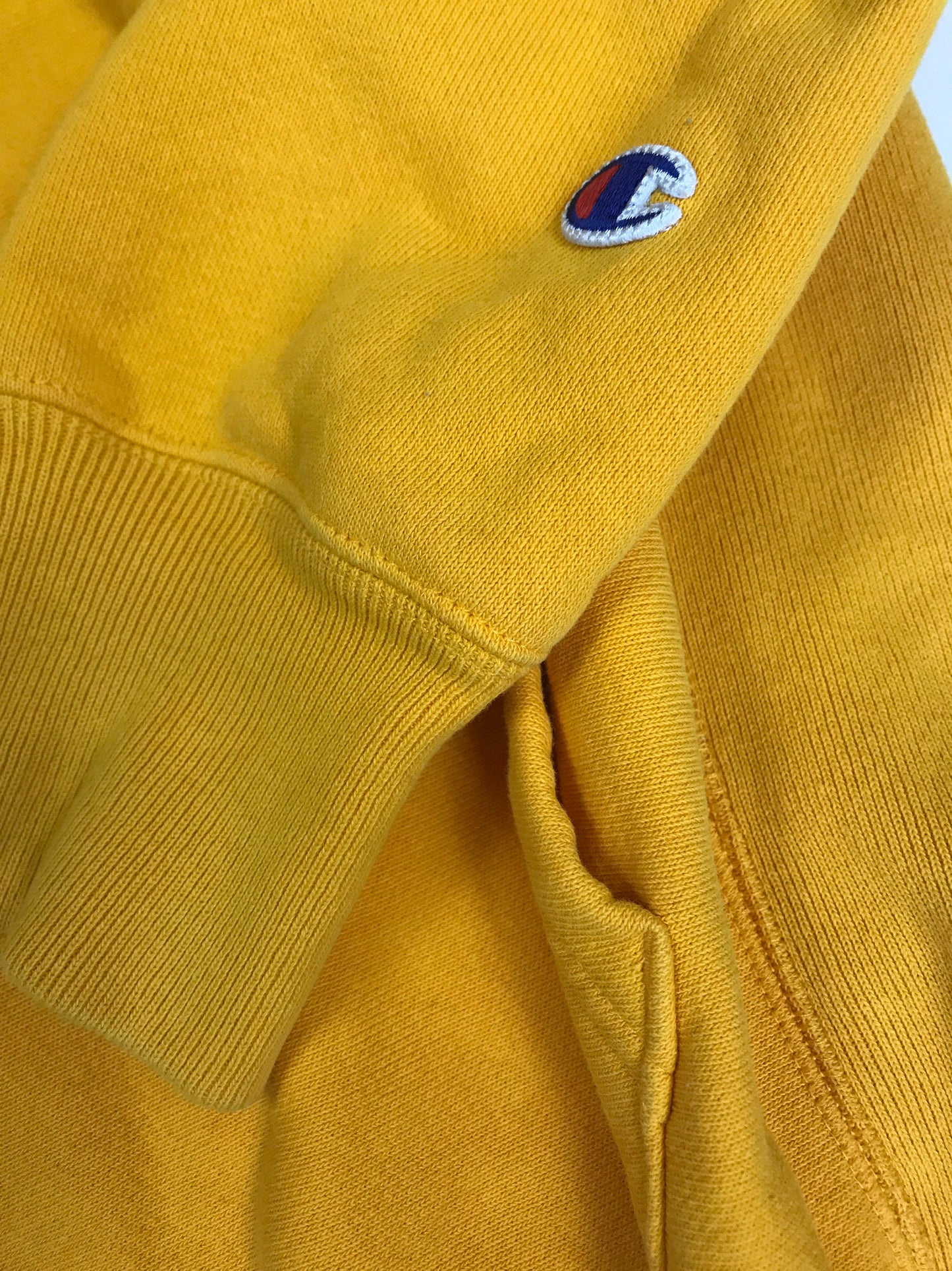 Vintage early 90s Champion USA heavy duty reverse weave yellow hoodie size medium