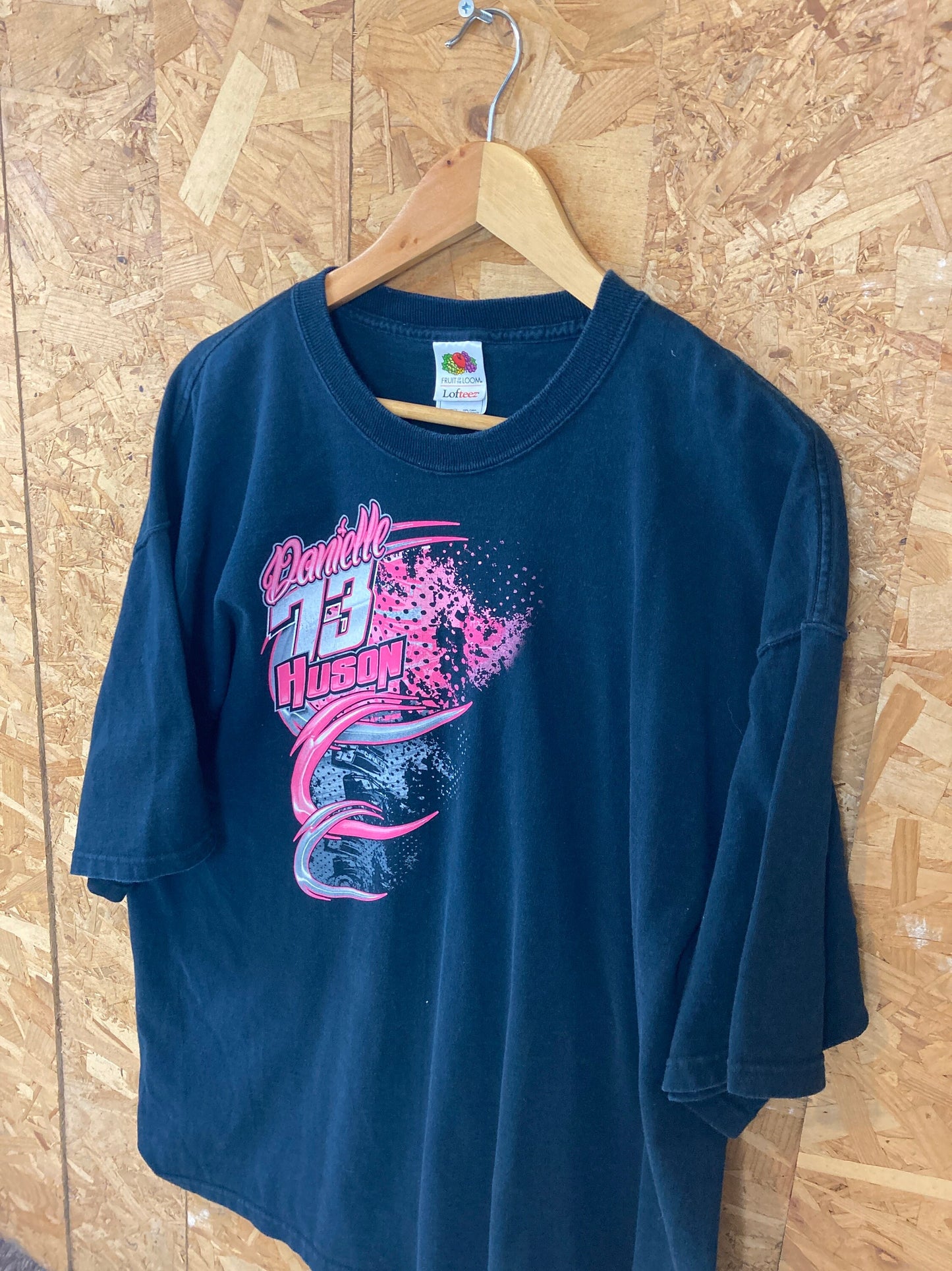 Vintage Danielle Huson stock car usa outlaw racer NASCAR black neon pink souvenir t-shirt size XXL