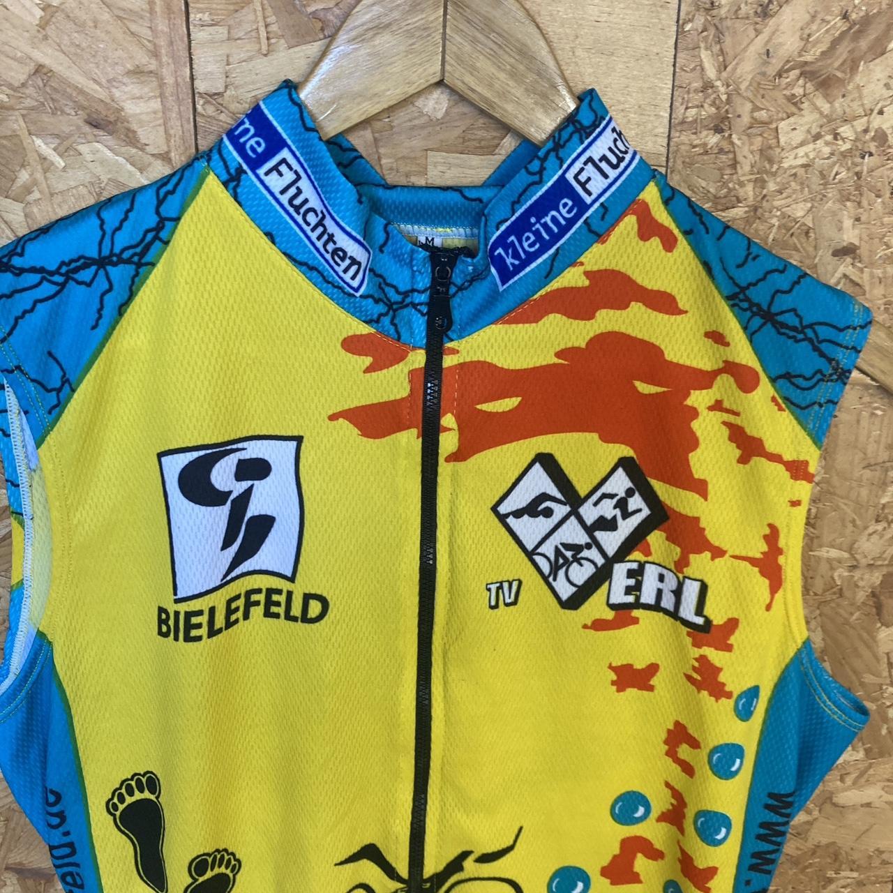 Vintage Y2K sleeveless triathlon bielefeld Mallorca yellow orange blue cycle jersey size M