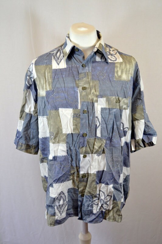 Vintage 90s faded grey geometric abstract pastel beige ugly shirt size XL