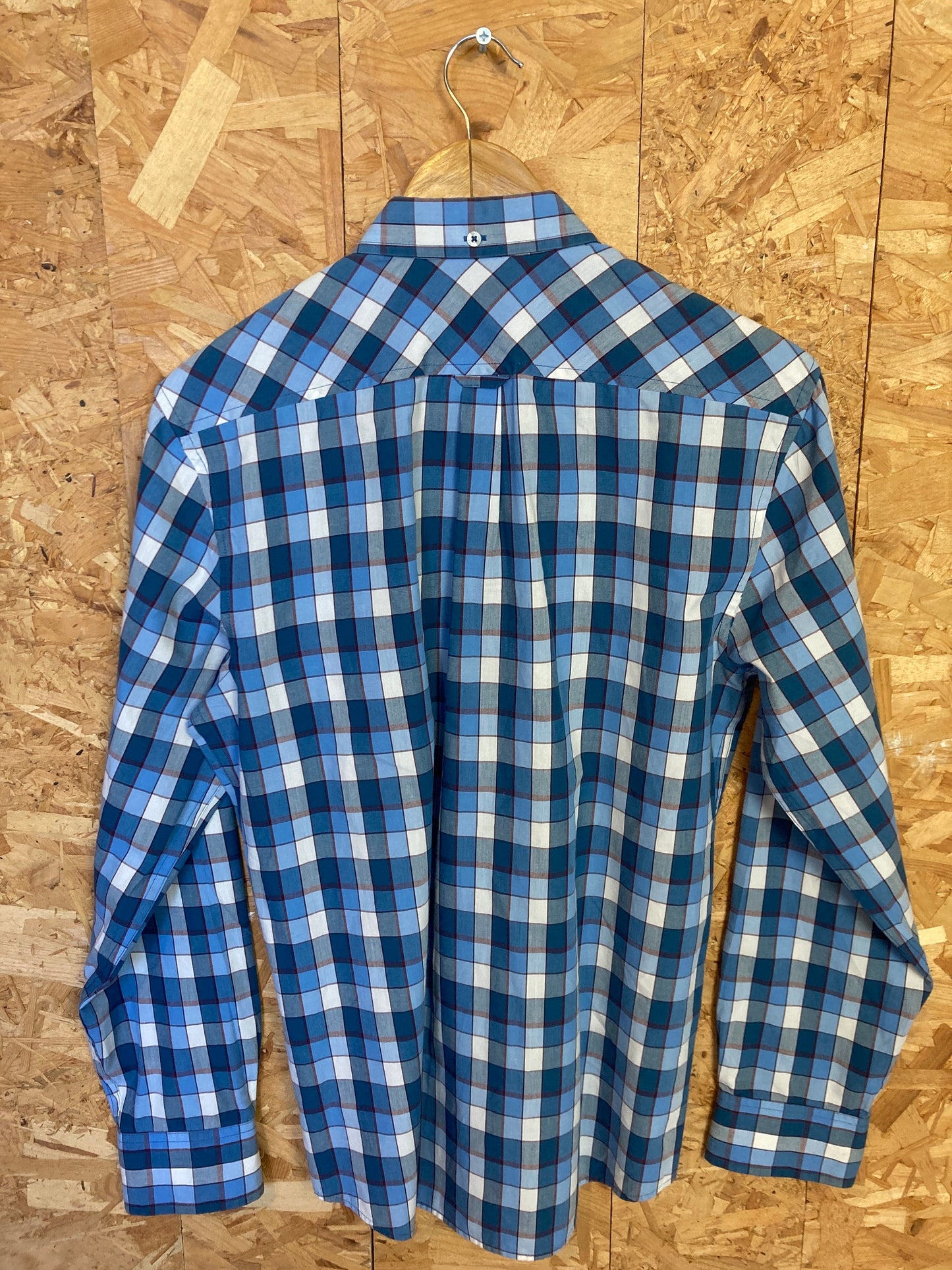 Vintage Ben Sherman light blue red tablecloth check long sleeve Mod skinhead retro punk shirt size small