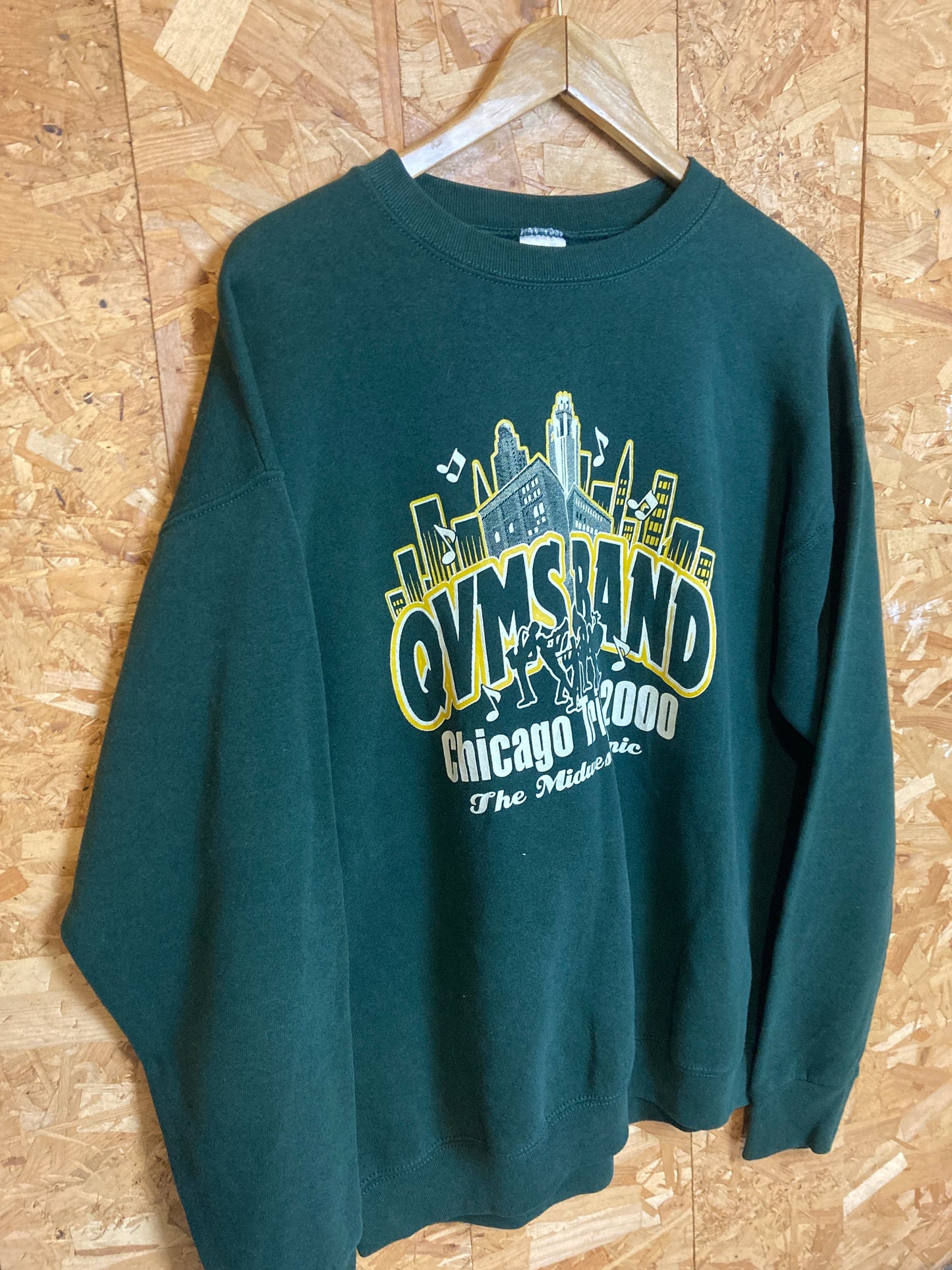 Vintage Y2K QVMS band Chicago tour USA souvenir dark green yellow crew neck sweater size large