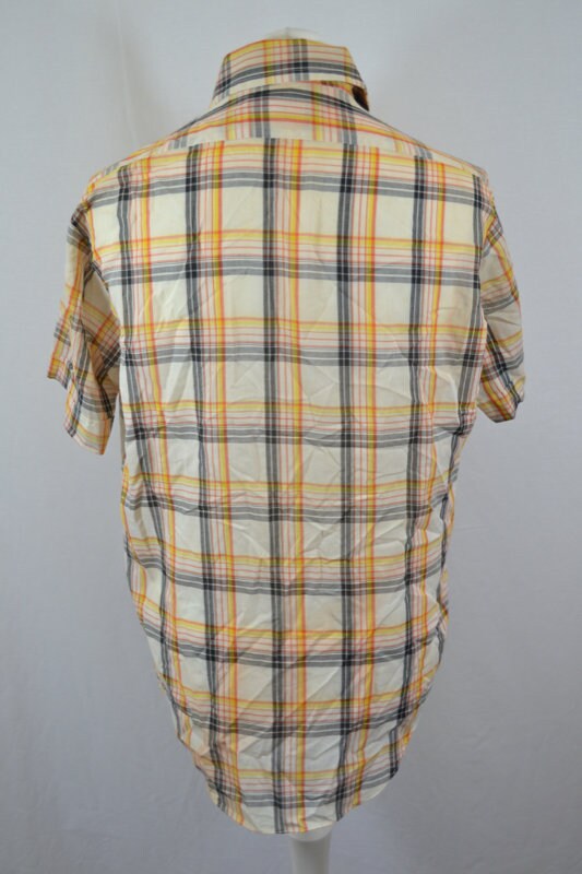 Vintage 90s orange yellow white Chunky Check short sleeve Shirt size large