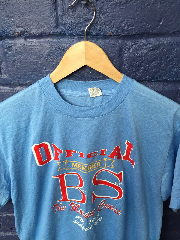 Vintage 90s Official member bob Steve morning cruiser USA souvenir light blue t shirt size large