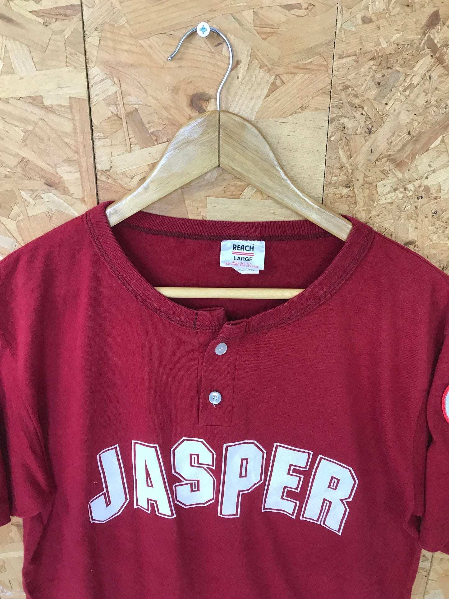 Vintage 90s Jasper Chapman Dixie Baseball League USA dark red button t-shirt size large