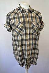 Vintage 90s beige blue grey check shirt by Cherokee size medium oversized fit